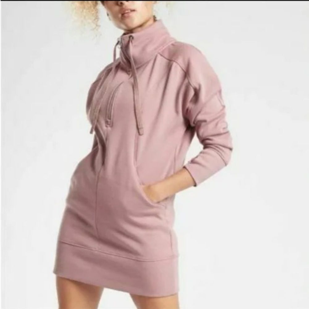 Athleta Mauve Zip-Up Sweatshirt Mini Dress